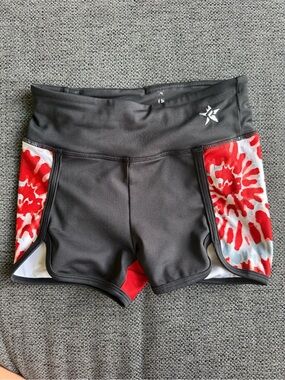 Girls' Athletic Shorts with Red, Gray and White Tie Dye Side Panels